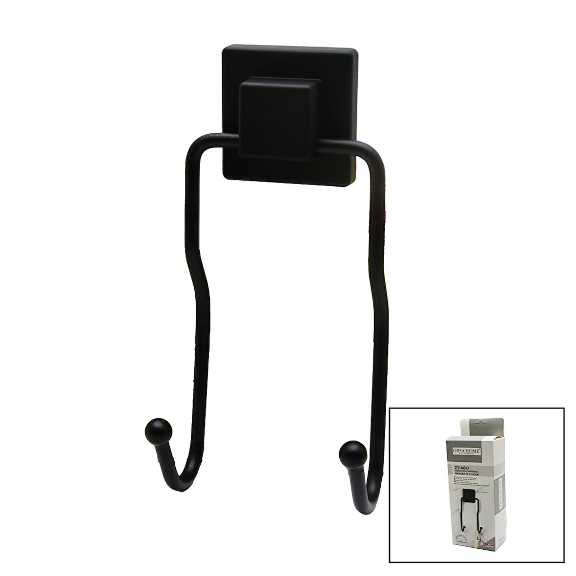 SİYAH - 2Lİ METAL SARKIK ASKI KARE GÜÇLÜ YAPIŞKANLI 8X9X19CM (5314)