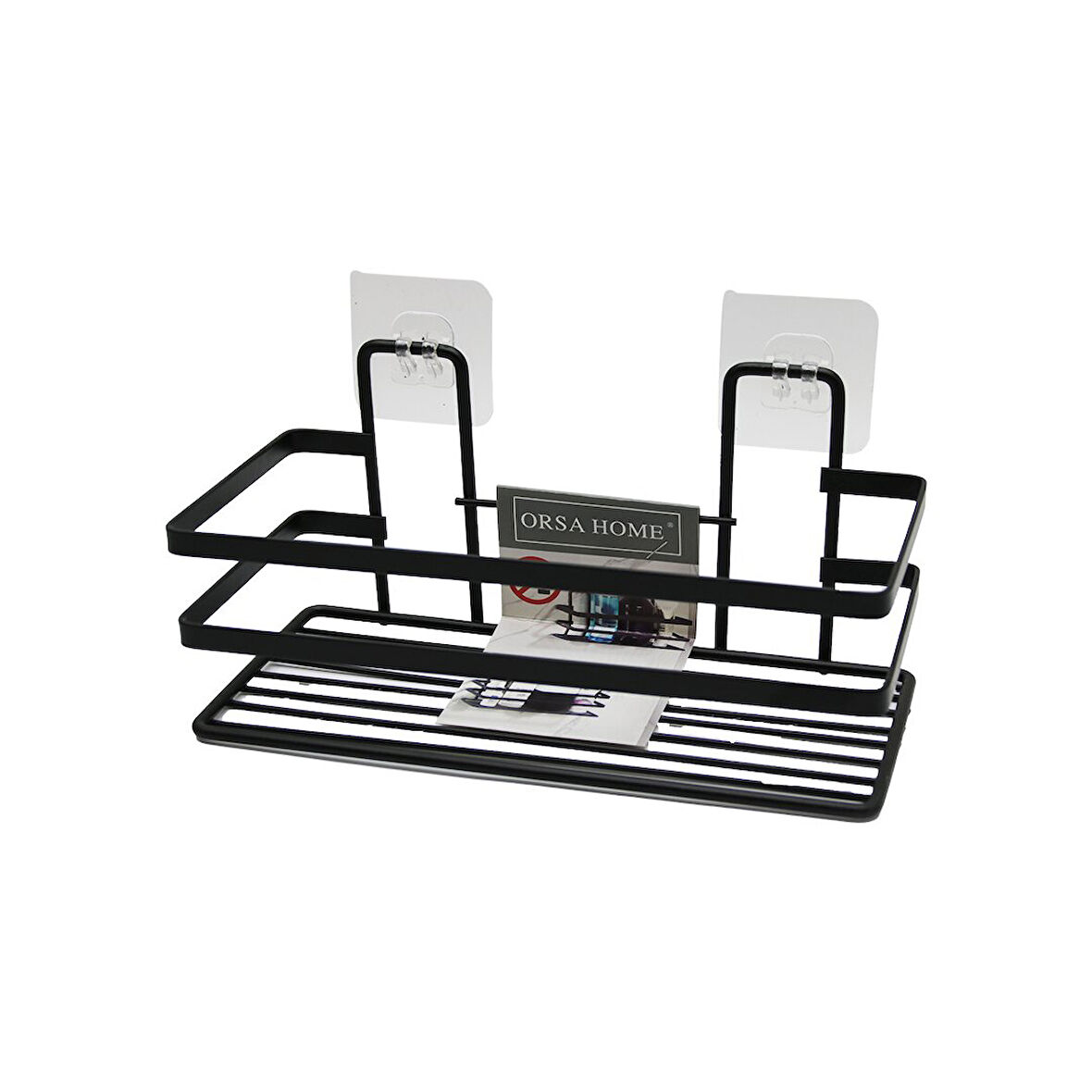 YAPIŞKANLI ASKILI ÇOK AMAÇLI SİYAH KARE BANYO RAF (5314)