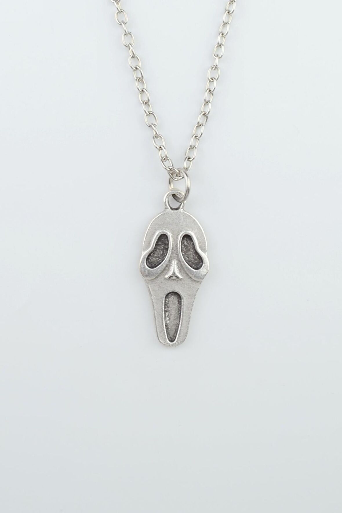 Scream - Çığlık Erkek Kadın Kolye Antik Gümüş Kaplama - 60 cm Düz Zincir