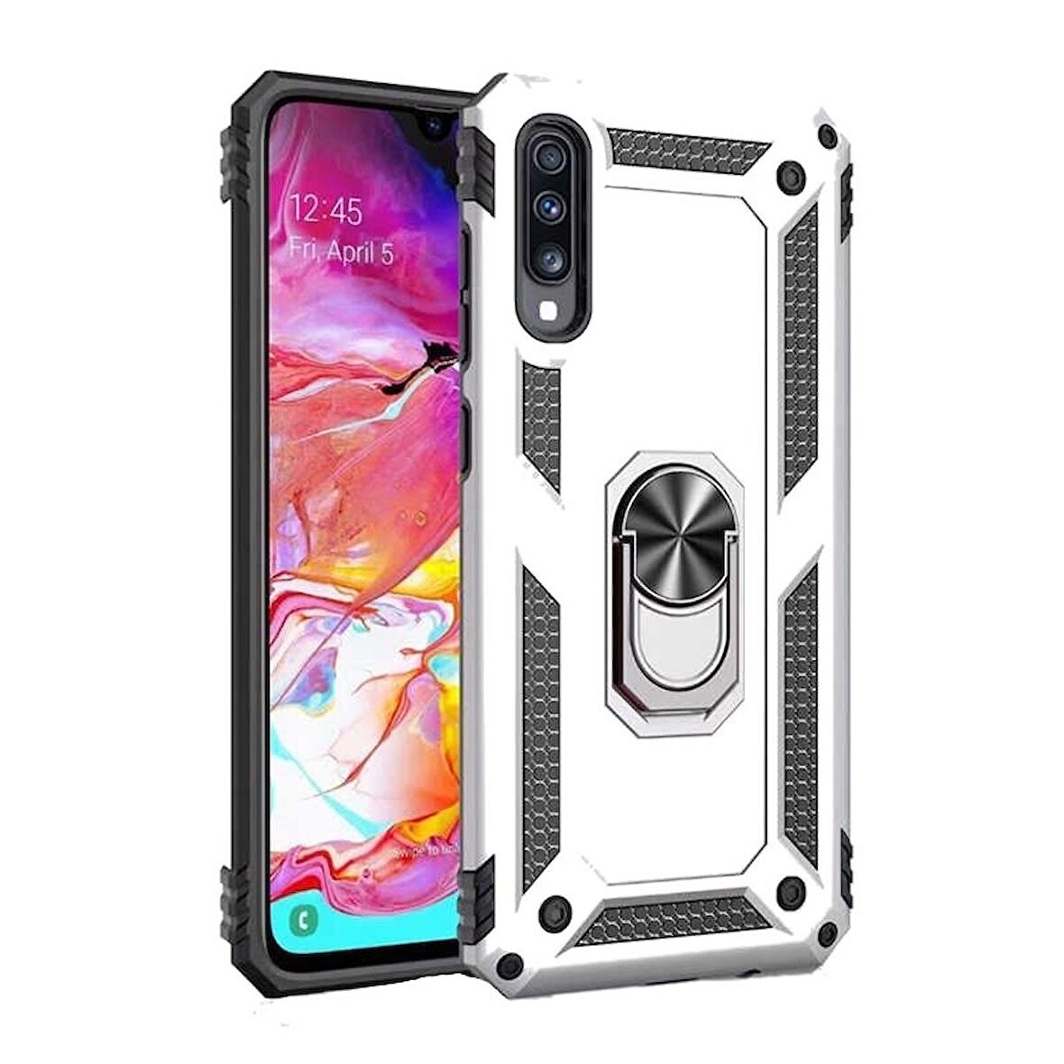 Smcase Samsung Galaxy A70 Kılıf Vega Yüzüklü Tank Kapak   Nano Ekran Koruyucu