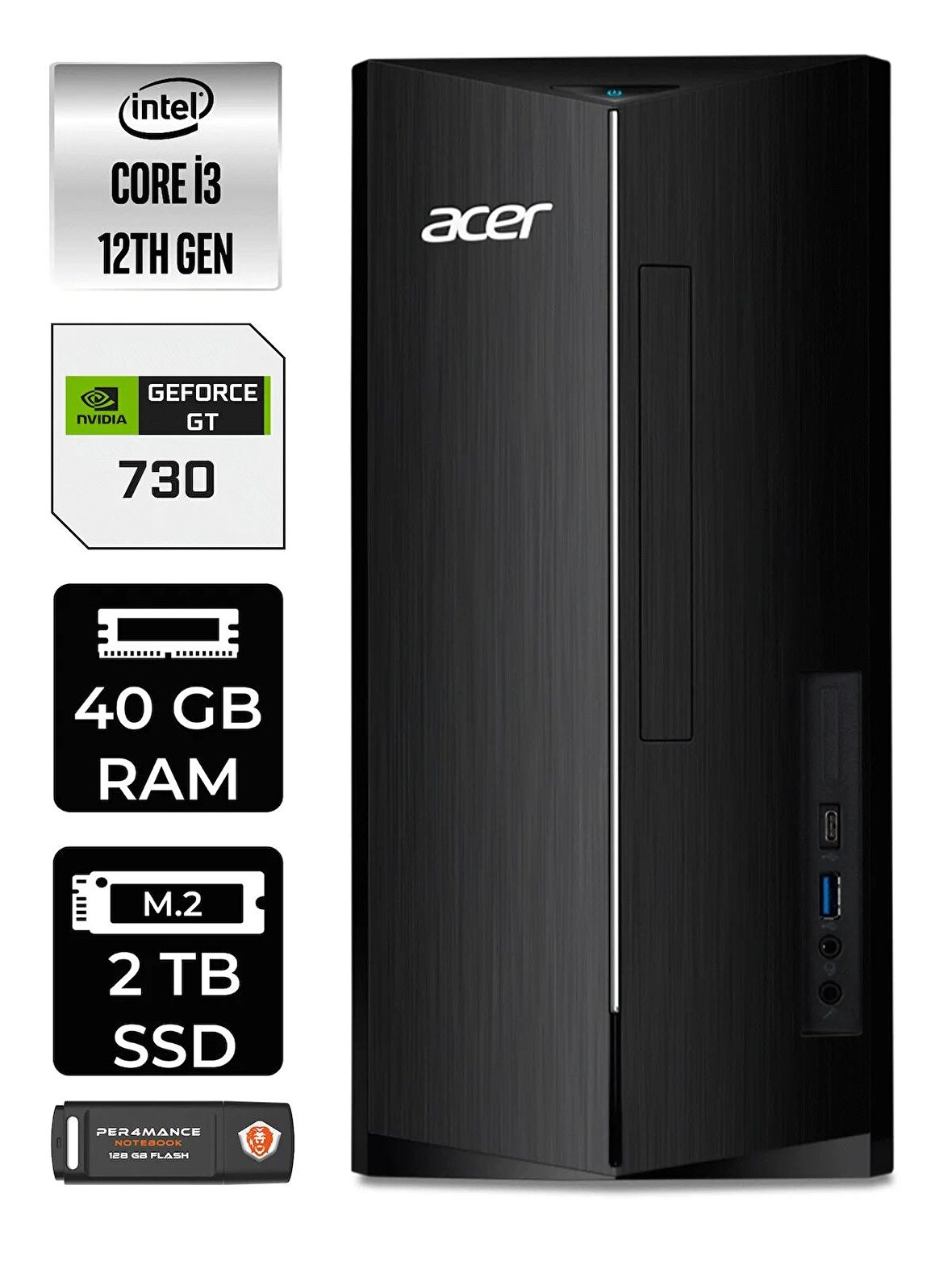 Lenovo NEO 50T i3 12100 40GB RAM 2TB SSD RX550/4GB W11HOME 11SC001ATX MASAÜSTÜ PC & PER4 BELLEK