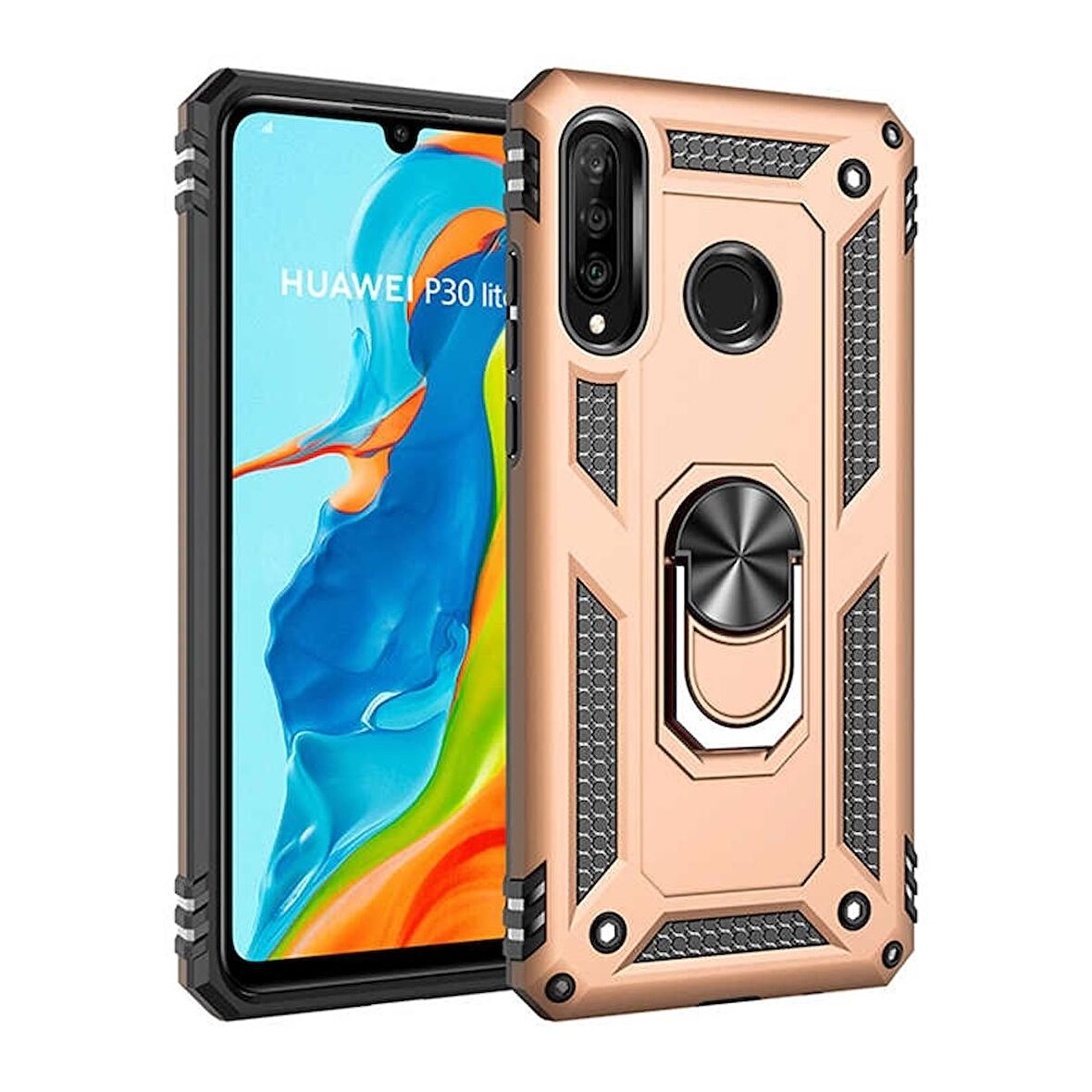 Smcase Huawei P30 Lite Vega Yüzüklü Tank Kapak Kılıf  Nano Ekran Koruyucu