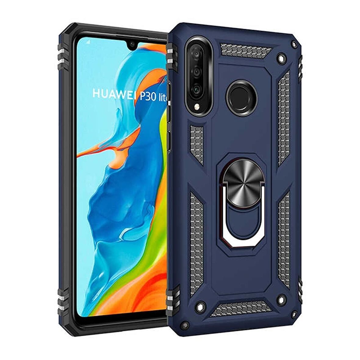 Smcase Huawei P30 Lite Vega Yüzüklü Tank Kapak Kılıf  Nano Ekran Koruyucu