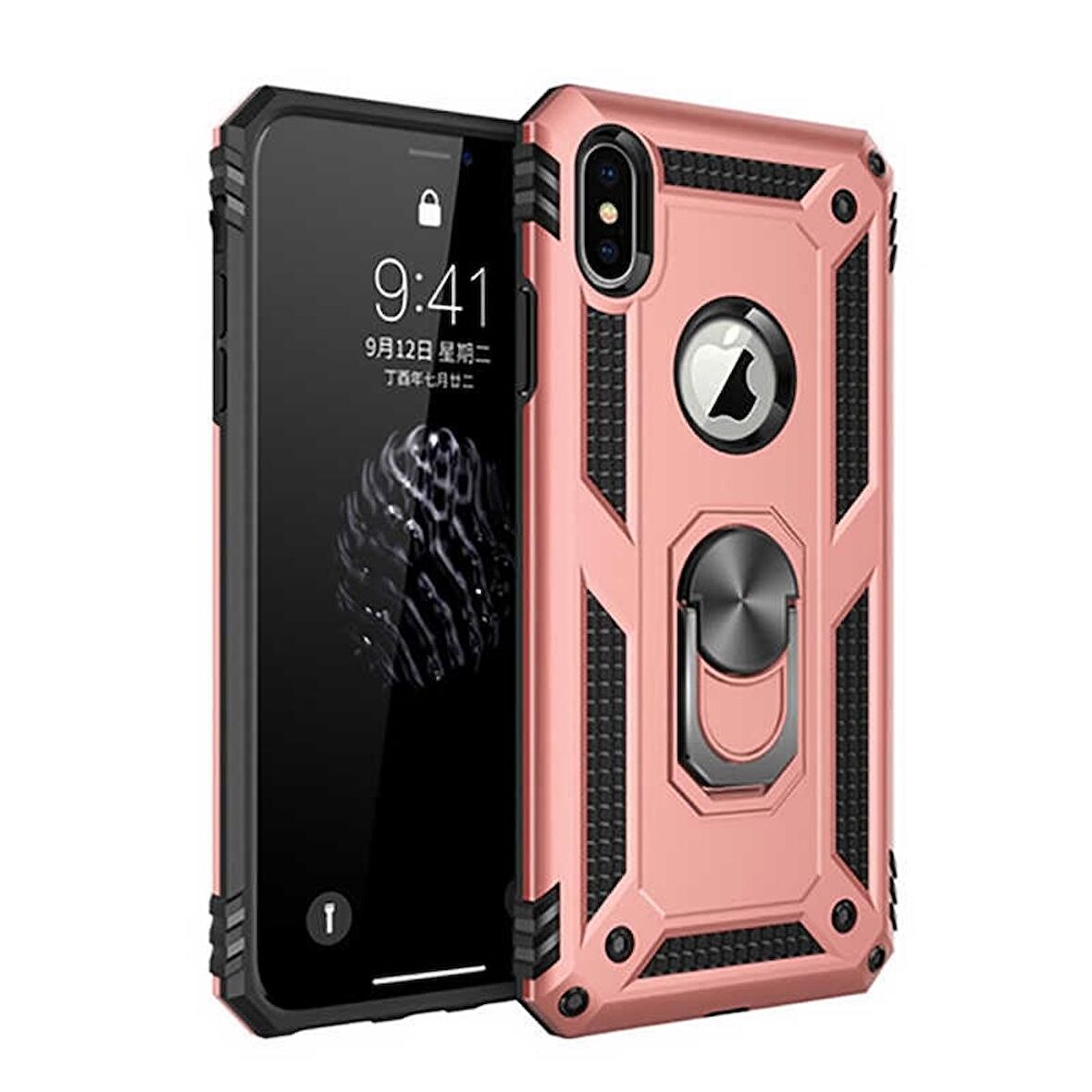 Smcase iPhone XS Max Kılıf (Plus) Vega Yüzüklü Tank Kapak   Nano Ekran Koruyucu