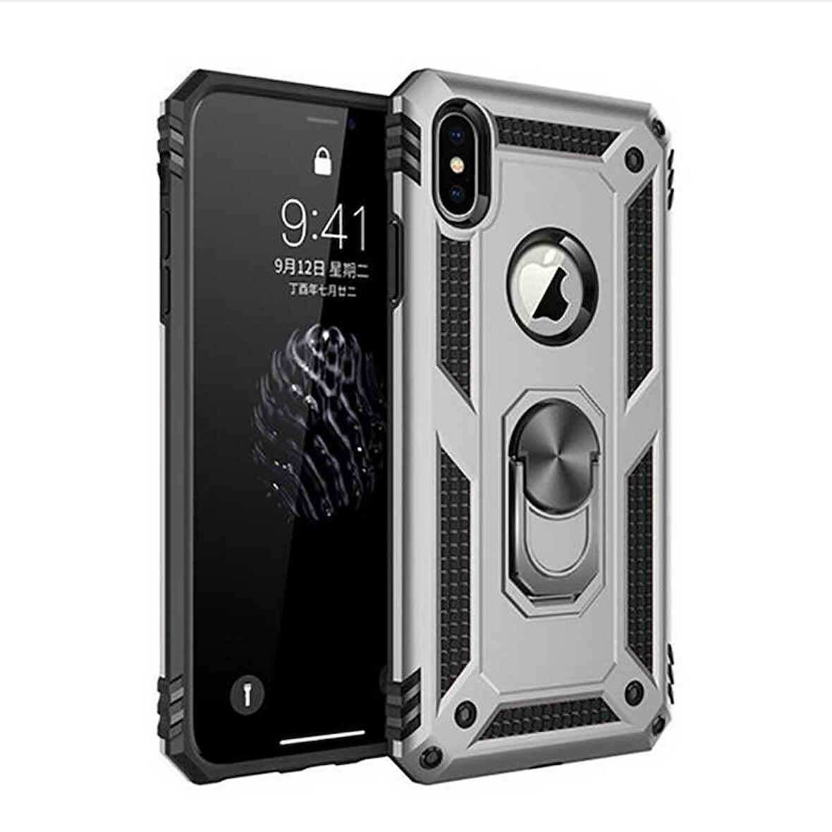 Smcase iPhone XS Max Kılıf (Plus) Vega Yüzüklü Tank Kapak   Nano Ekran Koruyucu