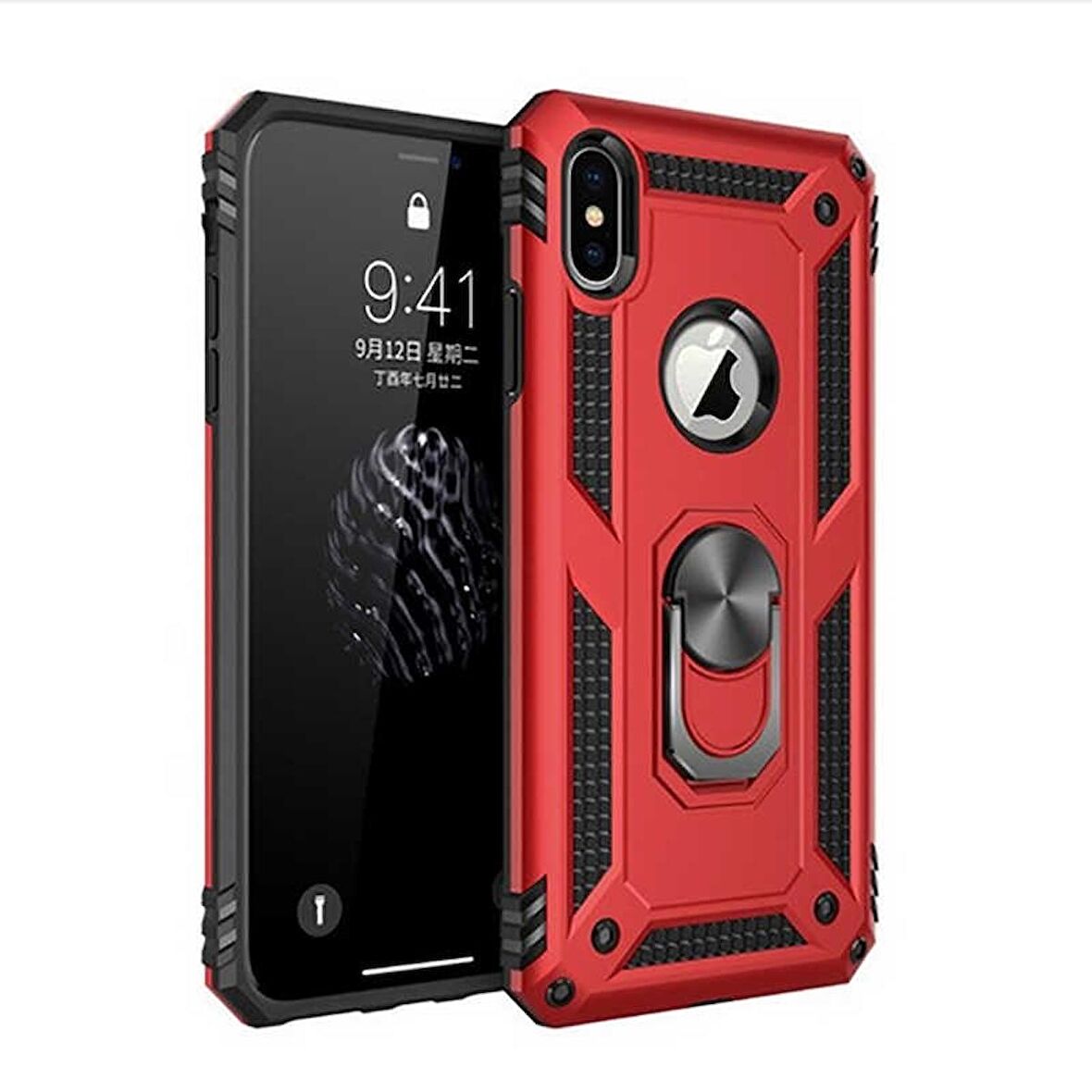 Smcase iPhone XS Kılıf Vega Yüzüklü Tank Kapak   Nano Ekran Koruyucu