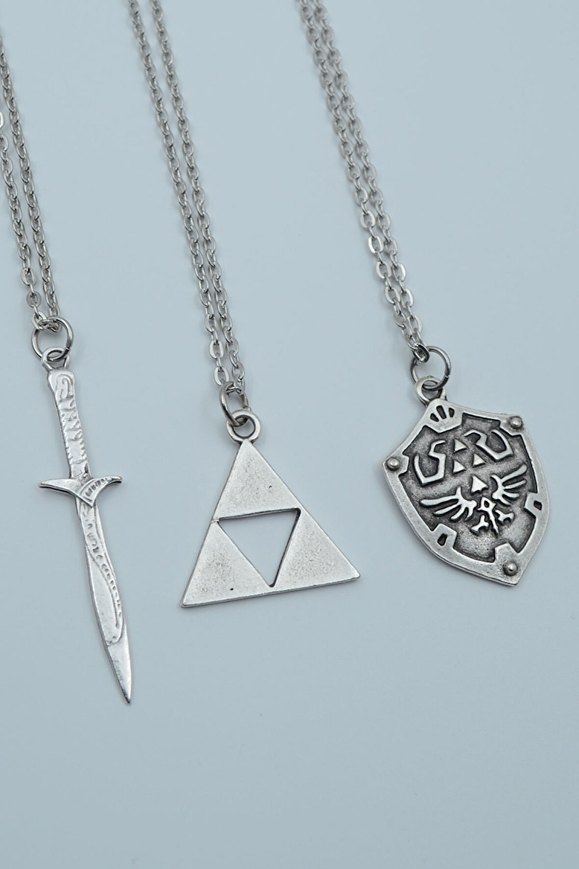 3'lü The Legen Of Zelda Kalkan Zelda Kılıç Üçgen Gümüş Kaplama Kolye Seti