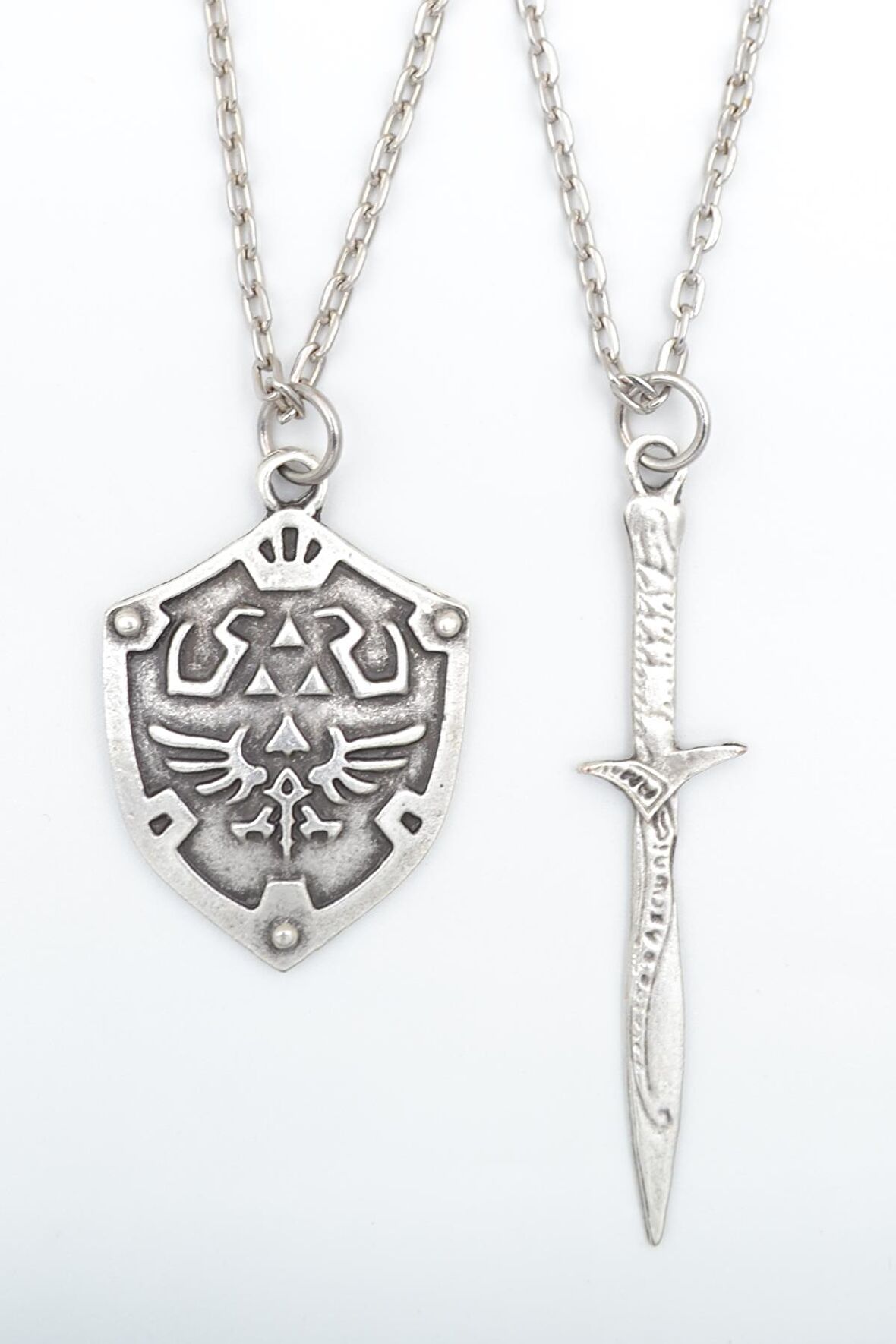 2'li The Legend Of Zelda Kalkan - Kılıç Erkek Kadın Kolye Seti 925 Ayar Gümüş Kaplama
