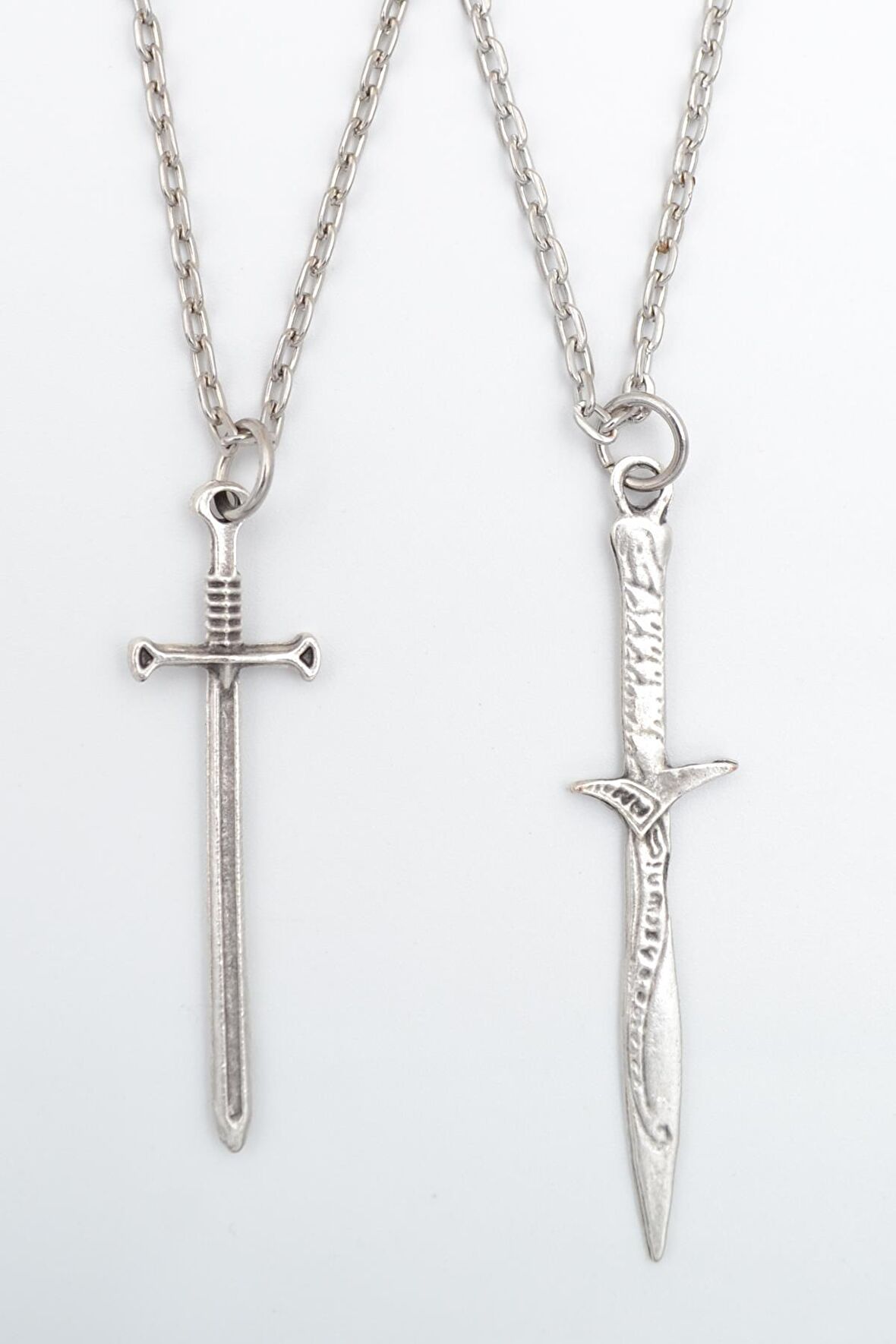 2'li Savaşçı Kılıç Erkek Kadın Kolye Seti 925 Ayar Gümüş Kaplama