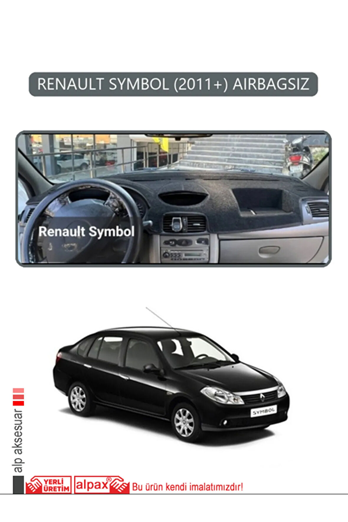 Renault Symbol 2011+ Aırbagsız Torpido Koruma  Halısı -  Gri Kenar