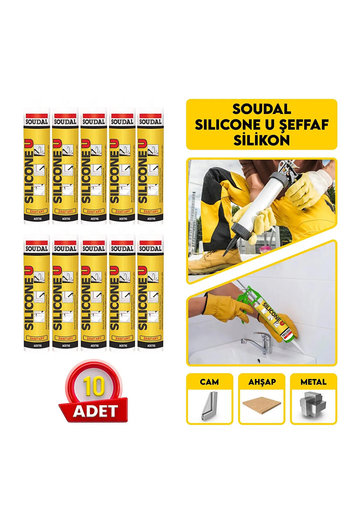 10 ADET SOUDAL ŞEFFAF SİLİKON 280 GR