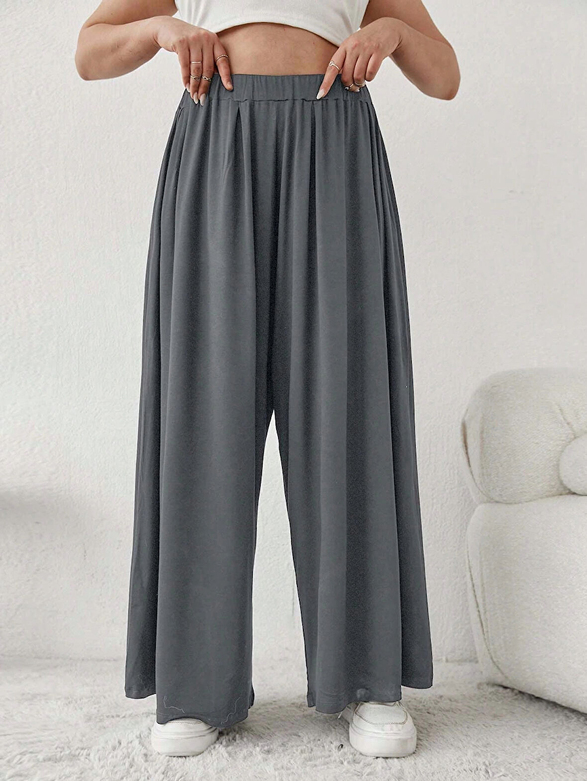 Büyük Beden Viskon Kumaş Lıkralı Yüksek Bel Şalvar