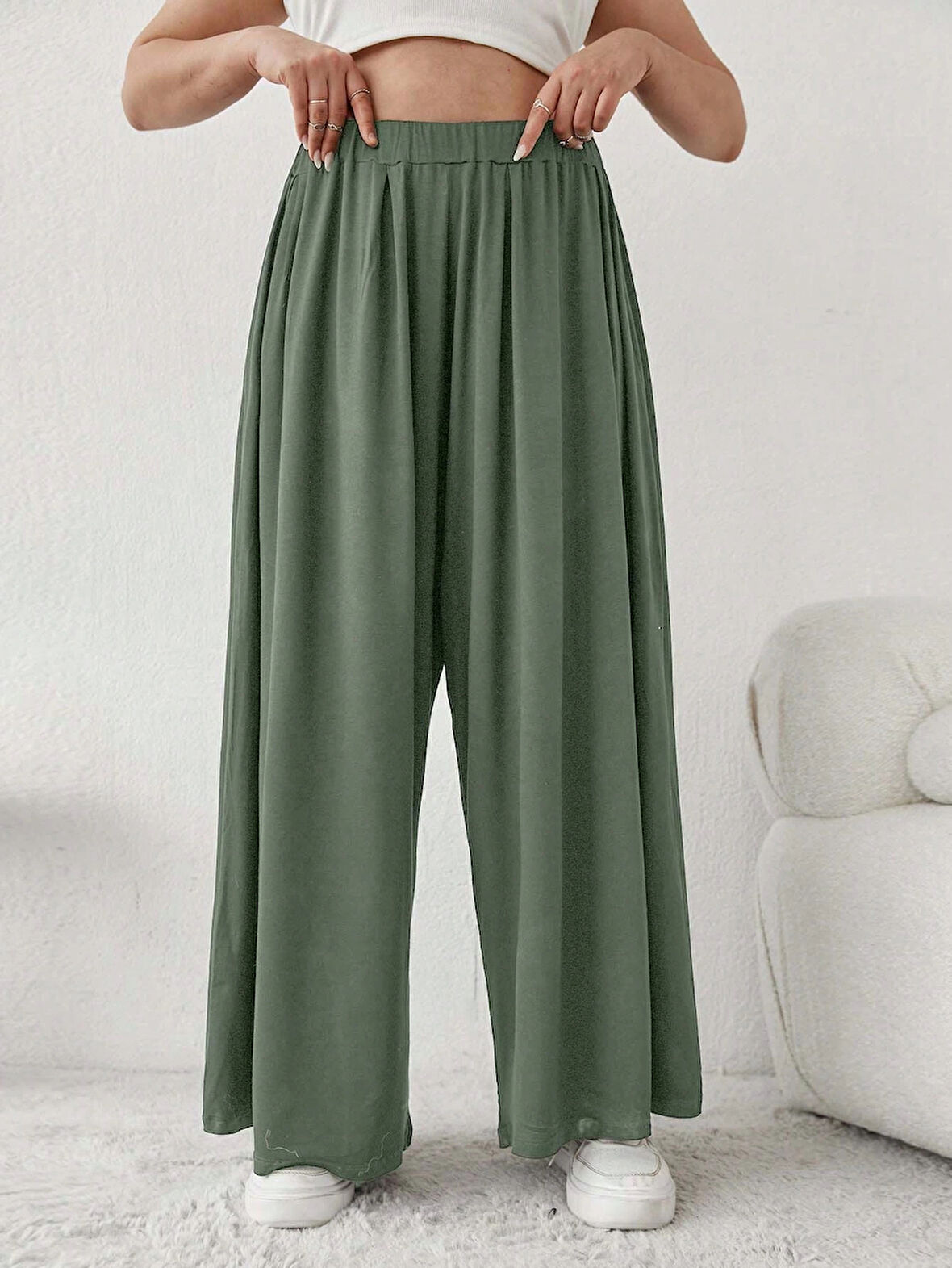 Büyük Beden Viskon Kumaş Lıkralı Yüksek Bel Şalvar