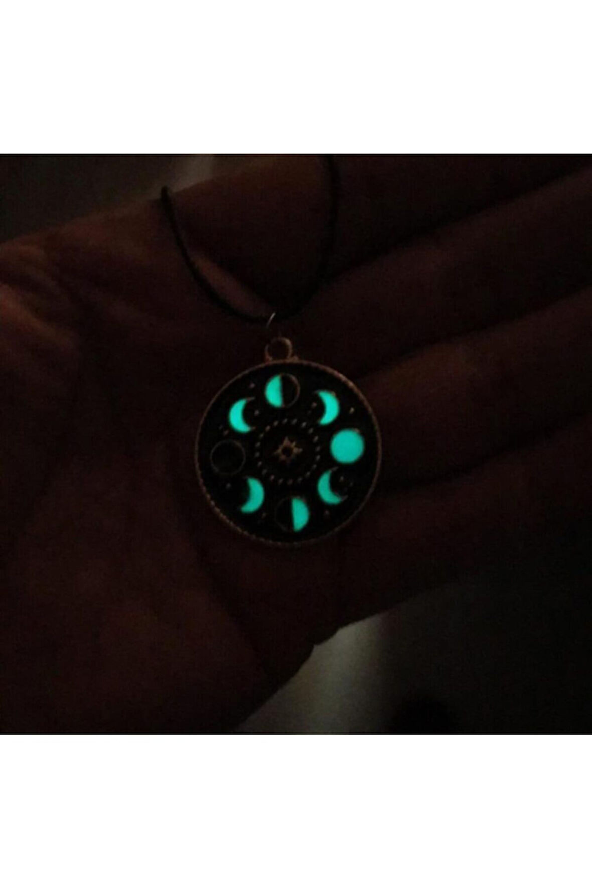 Fosforlu Neon Karanlıkta Parlayan Ay Evreleri Burç Metal Kolye