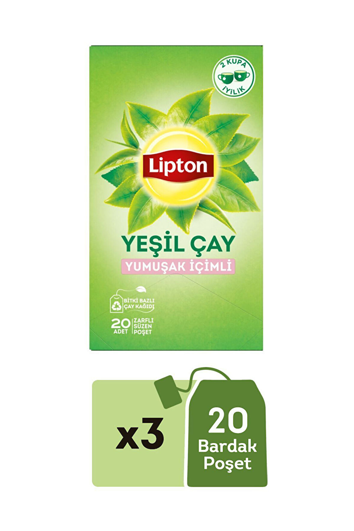 Lipton Yumuşak İçimli Yeşil Çay Süzen Poşet 3 x 20 li