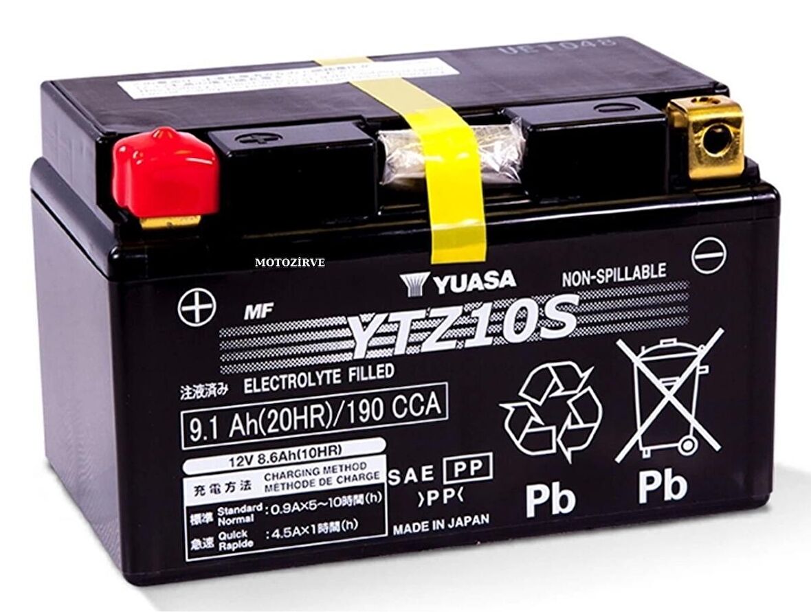Yamaha 800 F8 / FAZER 2010-2016, Yuasa YTZ10S-BS Akü 8,6 Amper, 12 Volt, 190 CCA Bakım Gerektirmez