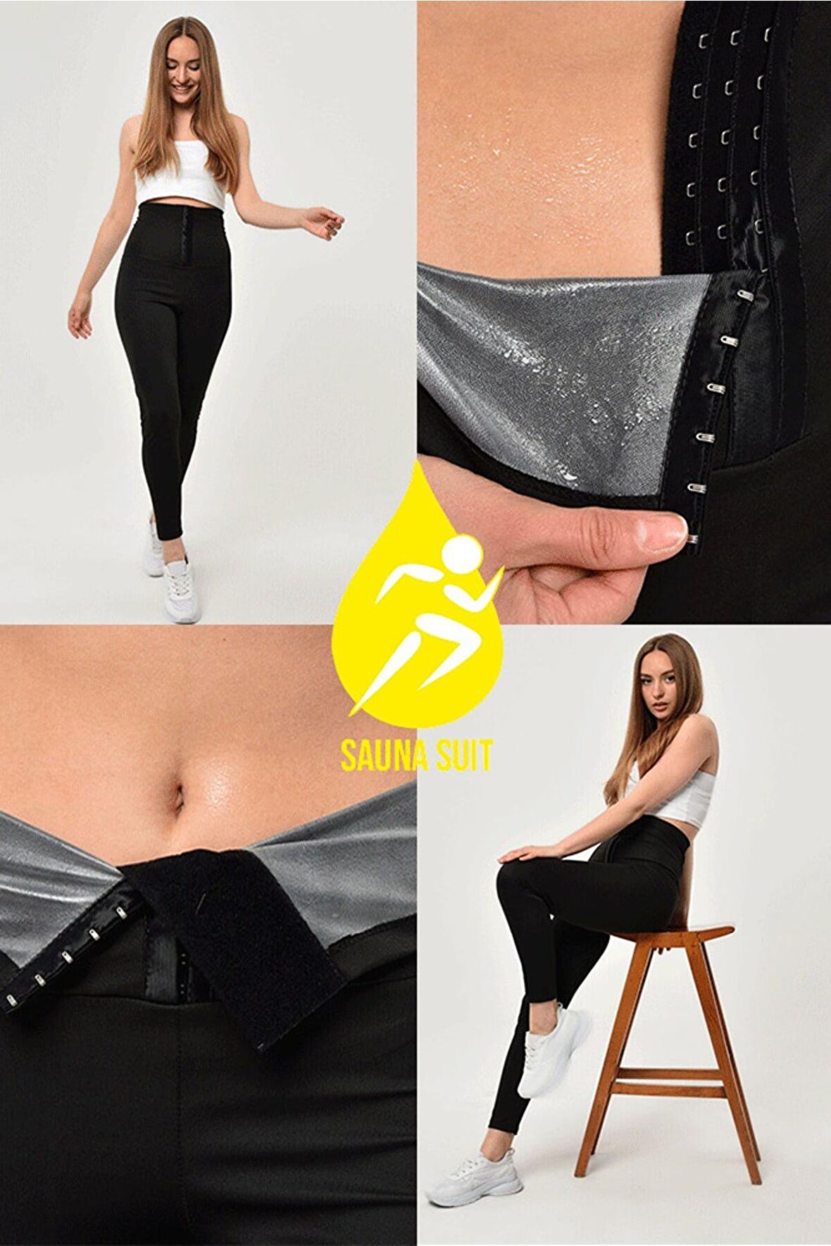 SAUNA SUIT Bayan Tayt Agraflı Tayt Ekstra Yüksek Bel 3 Kademeli Maksimum Terleten