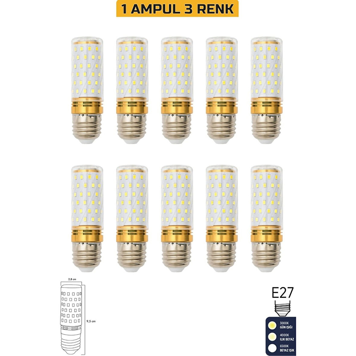 Mısır Şeffaf 10W Üç Renkli E27 LED 10'lu Ampul ERD-307