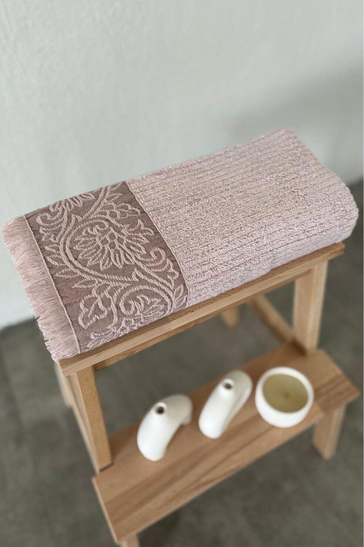 Sevim Püsküllü Bambu Banyo Havlusu - Lila Renk Ekstra Yumuşak Havlu - 70x140 cm - Kabartma Bordürlü