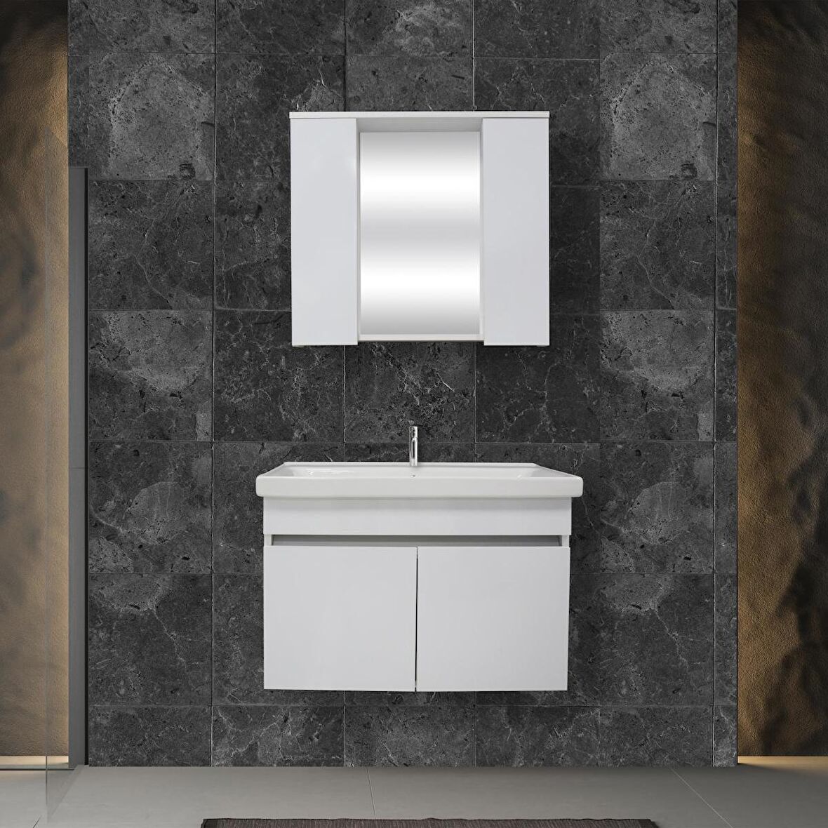 KAREN BANYO KOZA BANYO DOLABI SETİ 80 CM ,BEYAZ