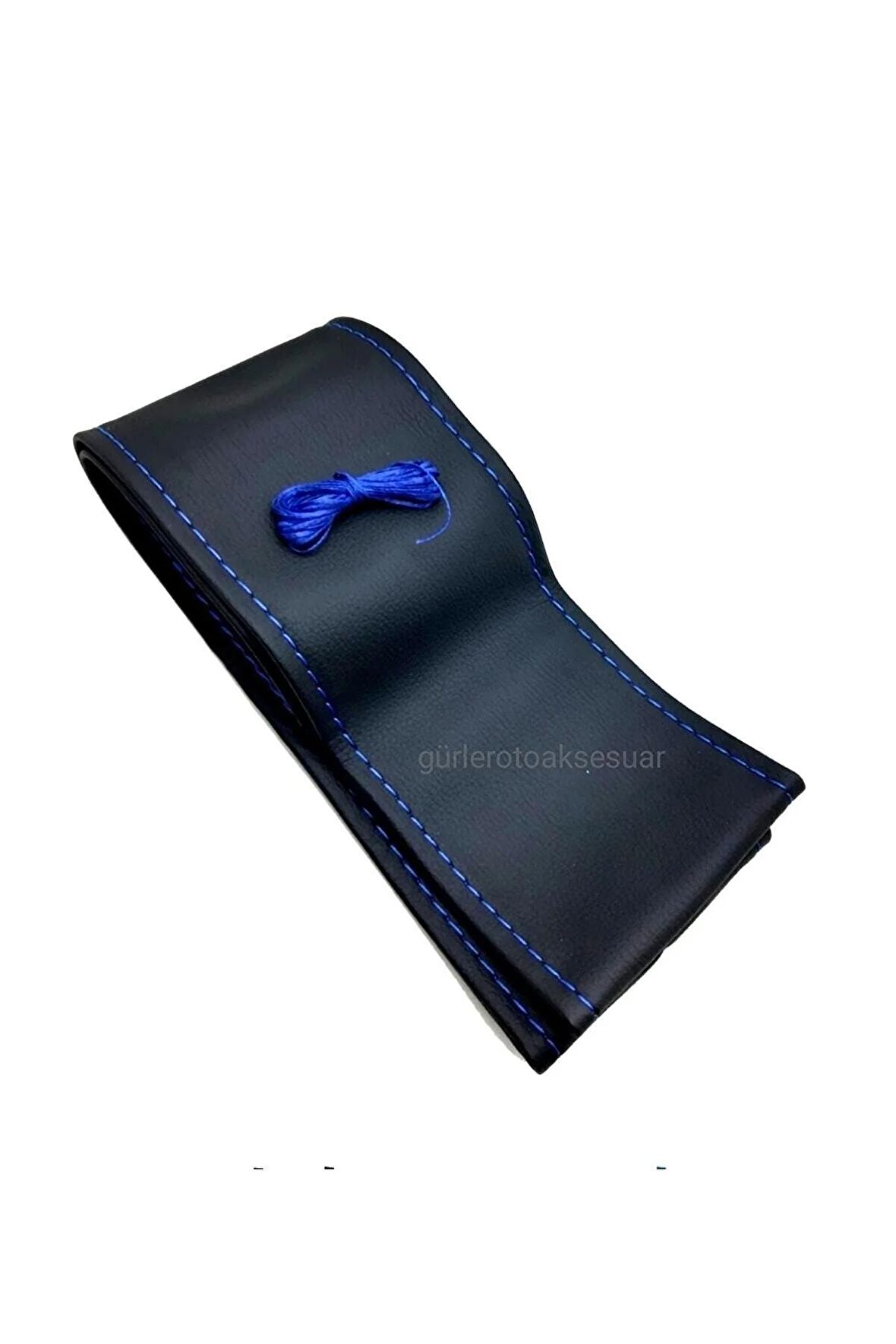 Universal Dikmeli Direksiyon Kılıfı Soft Siyah Deri-mavi Ipli (38cm-10cm)