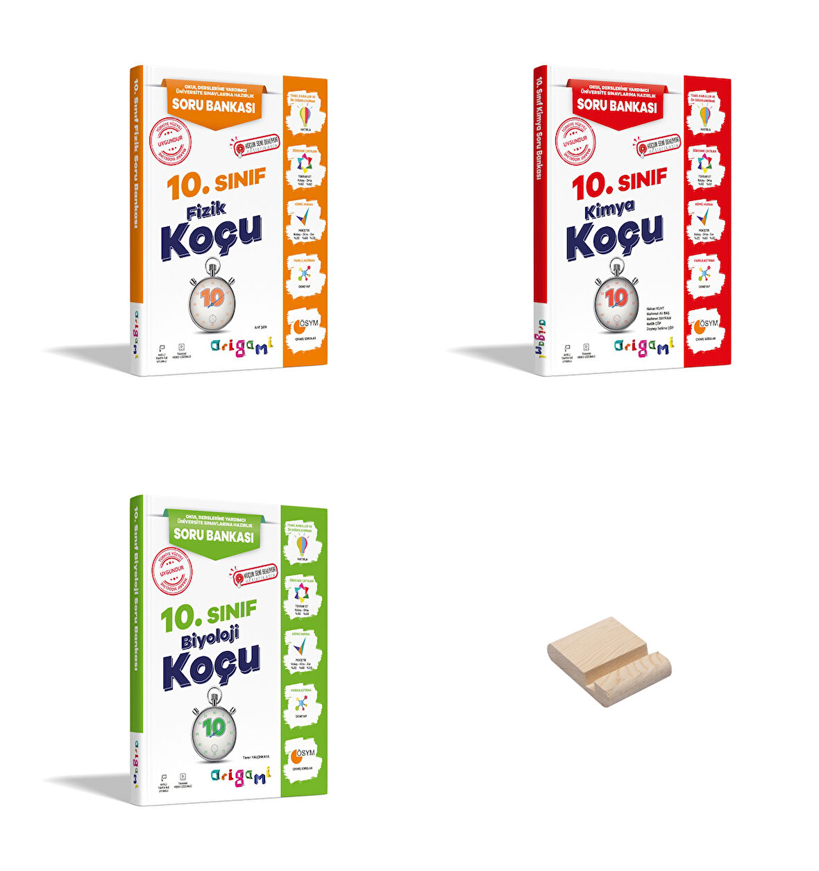 ORİGAMİ 10. Sınıf Fizik Kimya ve Biyoloji Soru Bankası 3lü Set + Telefon Standı