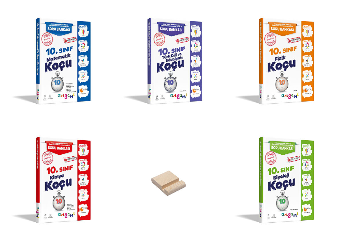 ORİGAMİ 10. Sınıf Matematik Edebiyat Fizik Kimya ve Biyoloji Soru Bankası 5li Set + Telefon Standı