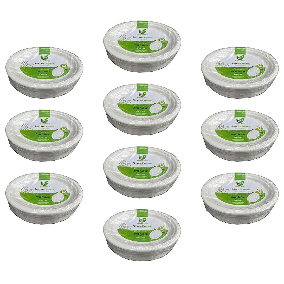 Roll-Up Nature Ekolojik Karton Kağıt Tek Kullanımlık Oval Tabak - 20x26 Cm. - 50 Adetlik 10 Paket