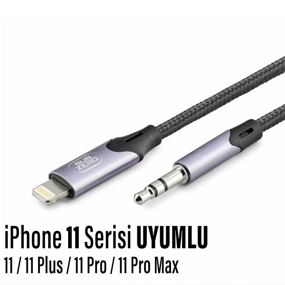  iPhone 11-PLUS-PRO-PRO MAX Uyumlu Metal Başlık AUX Ses Dönüştürücüsü Hasır Lightning Çevirici