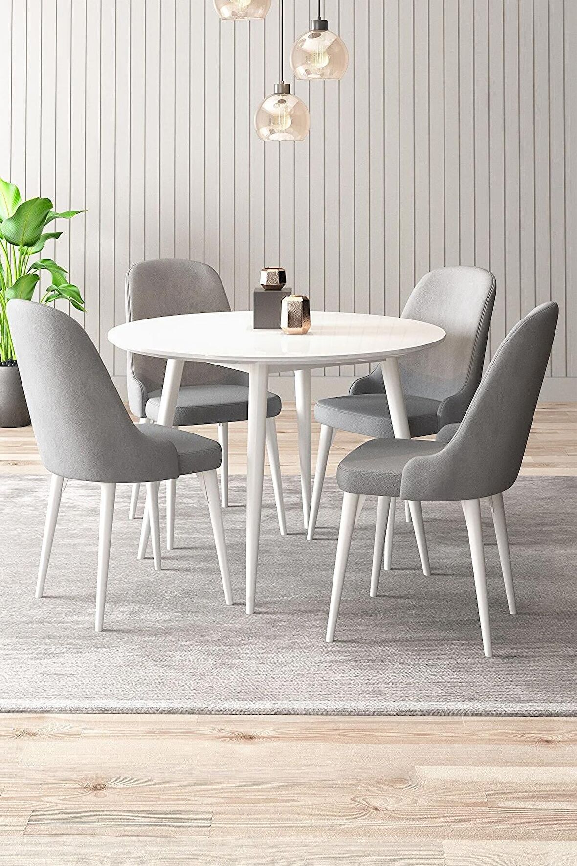 Rovena Violet Beyaz Yuvarlak Yemek Odası Takımı 4 Sandalye