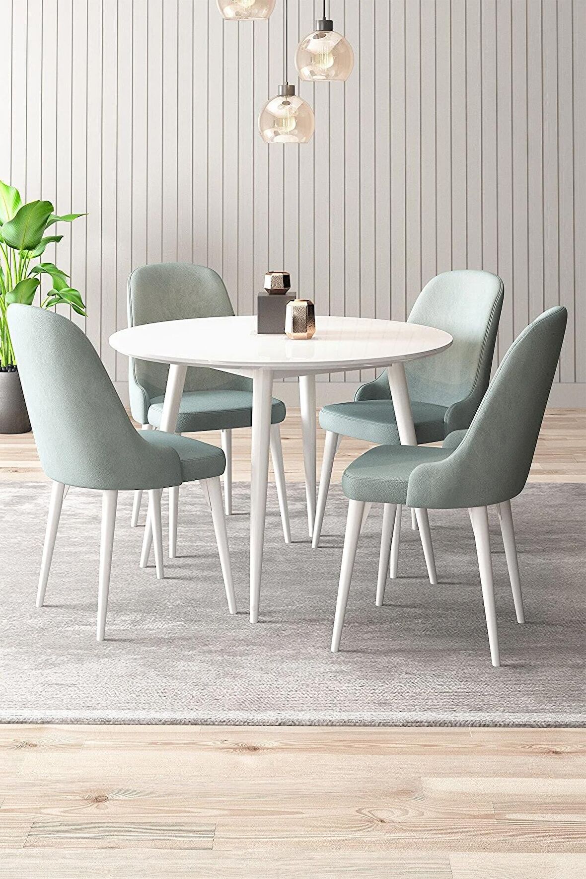 Rovena Violet Beyaz Yuvarlak Yemek Odası Takımı 4 Sandalye