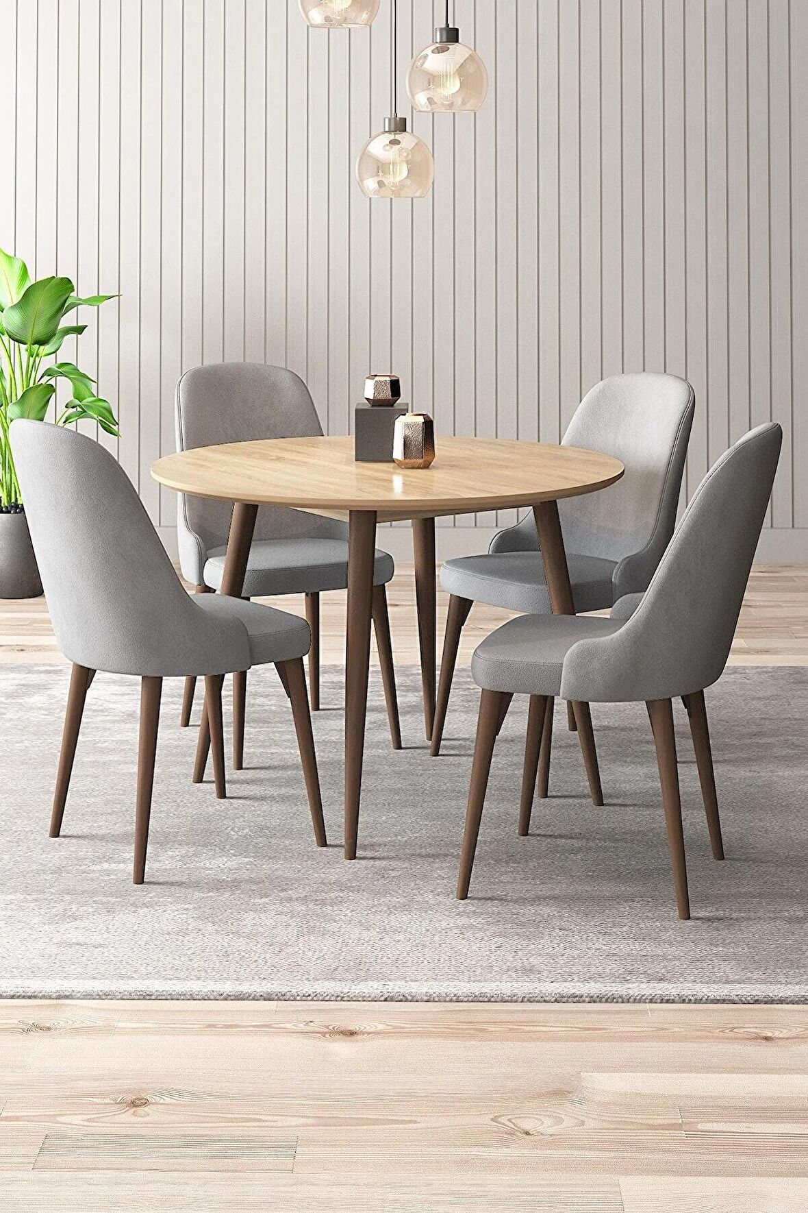 Rovena Violet Meşe Yuvarlak Yemek Odası Takımı 4 Sandalye