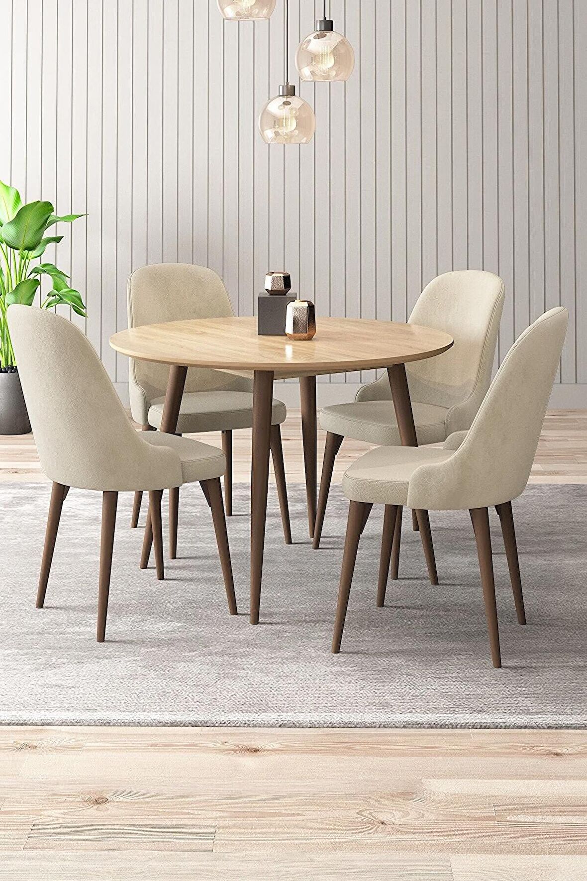 Rovena Violet Meşe Yuvarlak Yemek Odası Takımı 4 Sandalye