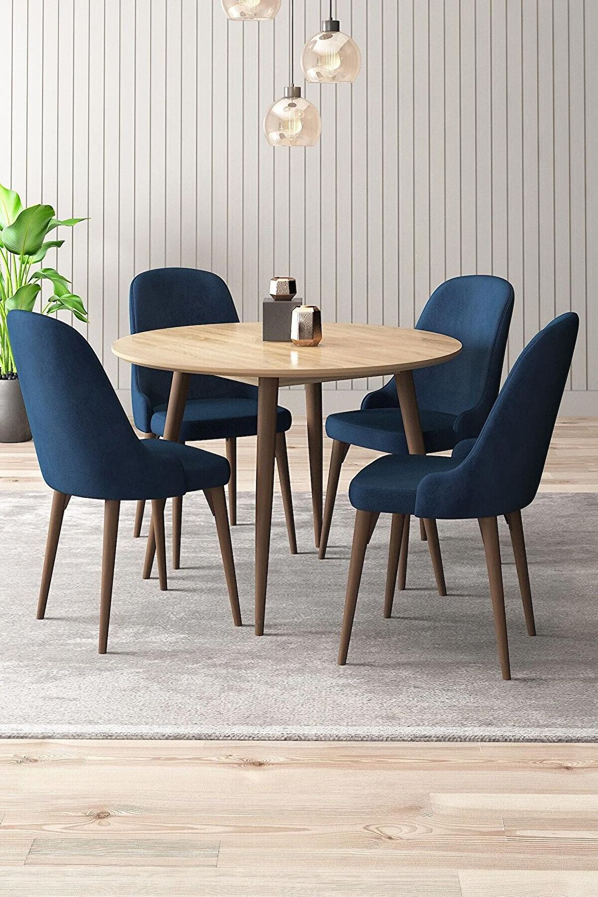 Rovena Violet Meşe Yuvarlak Yemek Odası Takımı 4 Sandalye