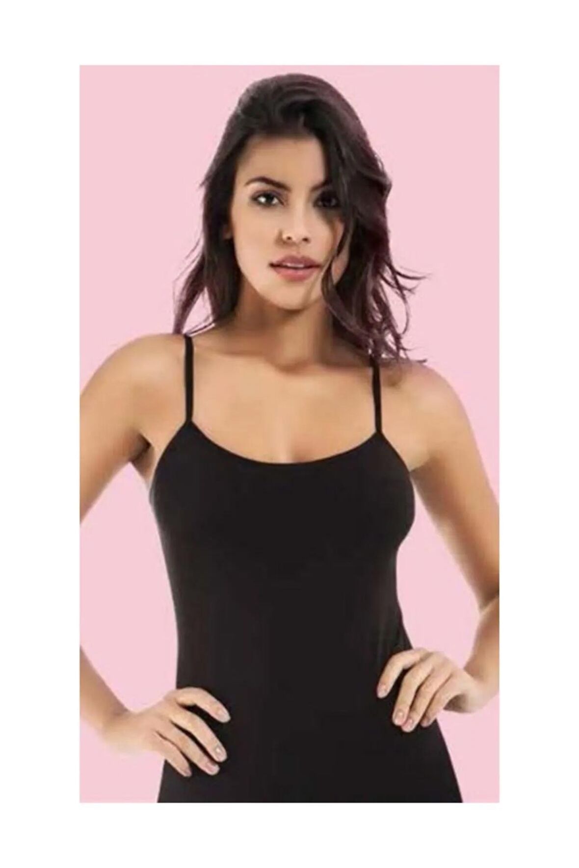 Kadın 6'lı Paket Ribaba Ip Askılı Atlet Siyah