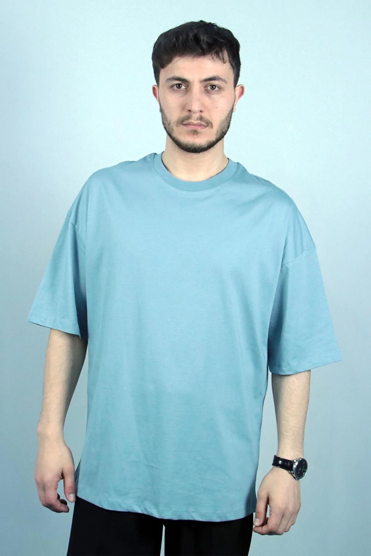 HGLPLUS Erkek Açık Gök Mavisi Oversize Fit Basic Tişört 1001