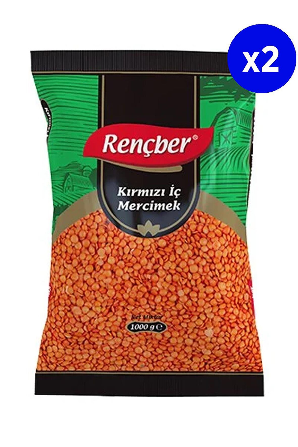 Rençber Kırmızı İç Mercimek 1 Kg x 2 Adet