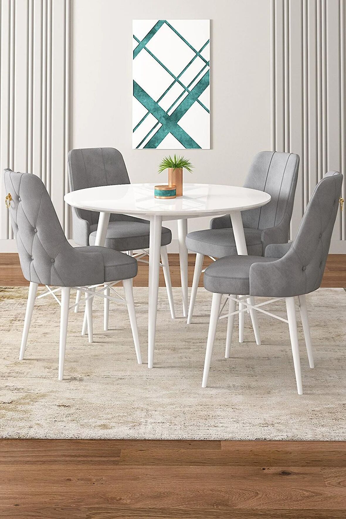 Rovena Bella Beyaz Yuvarlak Mutfak Masası Takımı 4 Sandalye