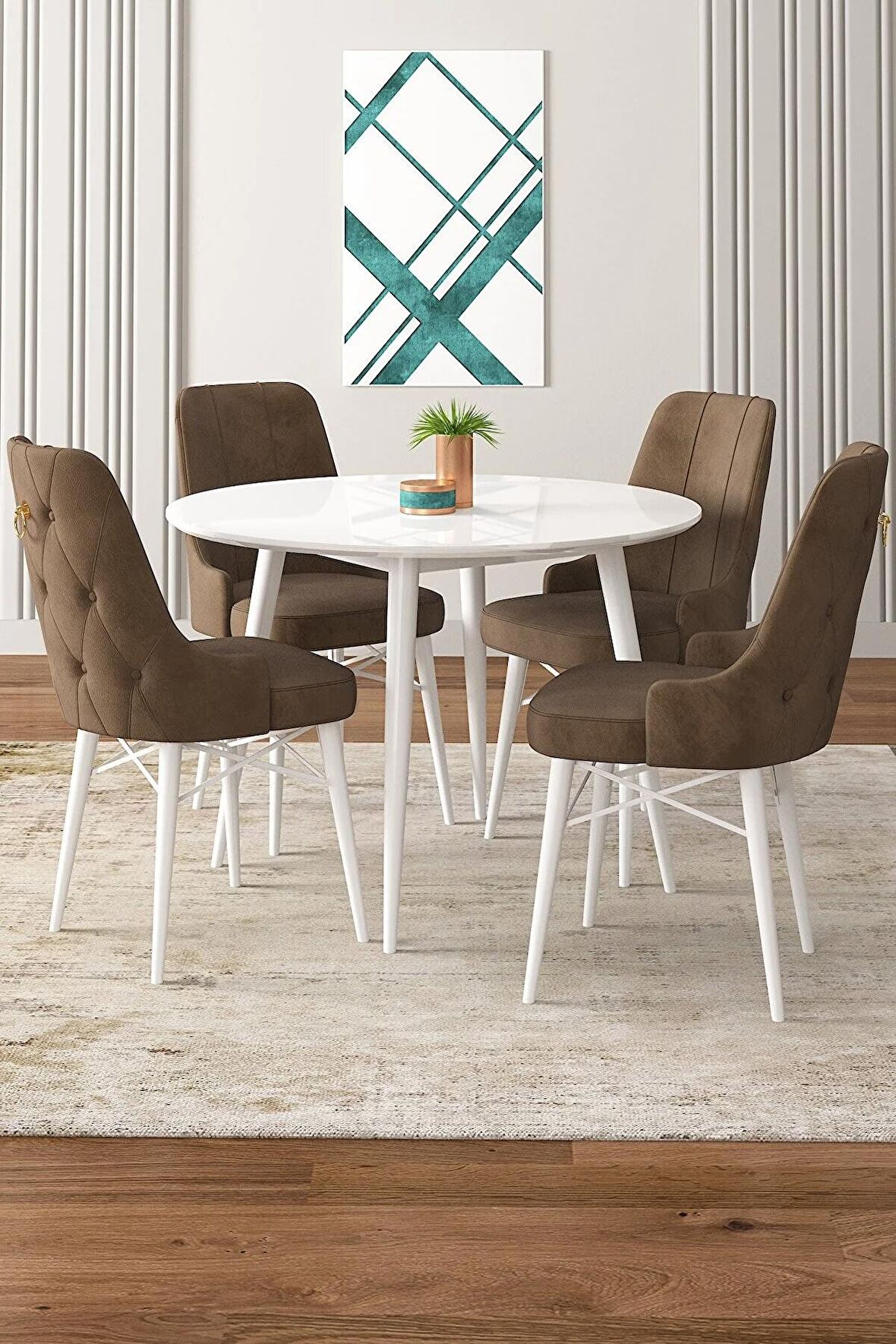 Rovena Bella Beyaz Yuvarlak Mutfak Masası Takımı 4 Sandalye