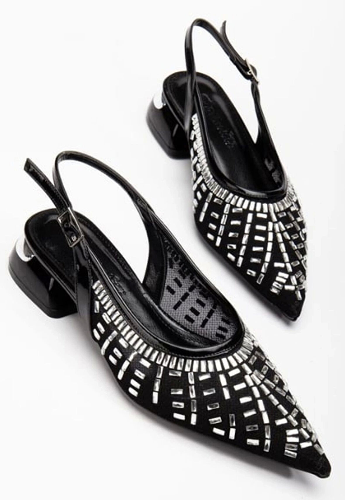 Piyar Siyah Taşlı Topuklu Ayakkabı