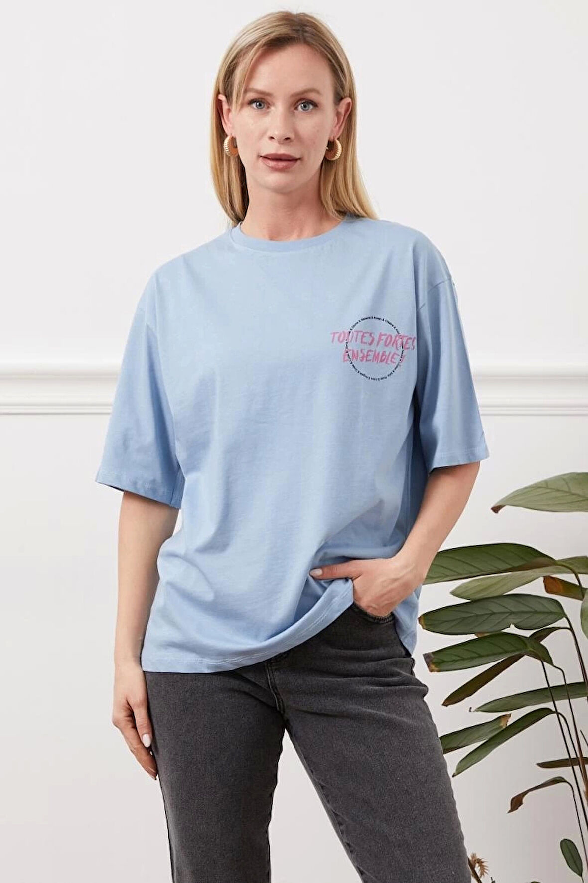 Baskılı tişört mavi