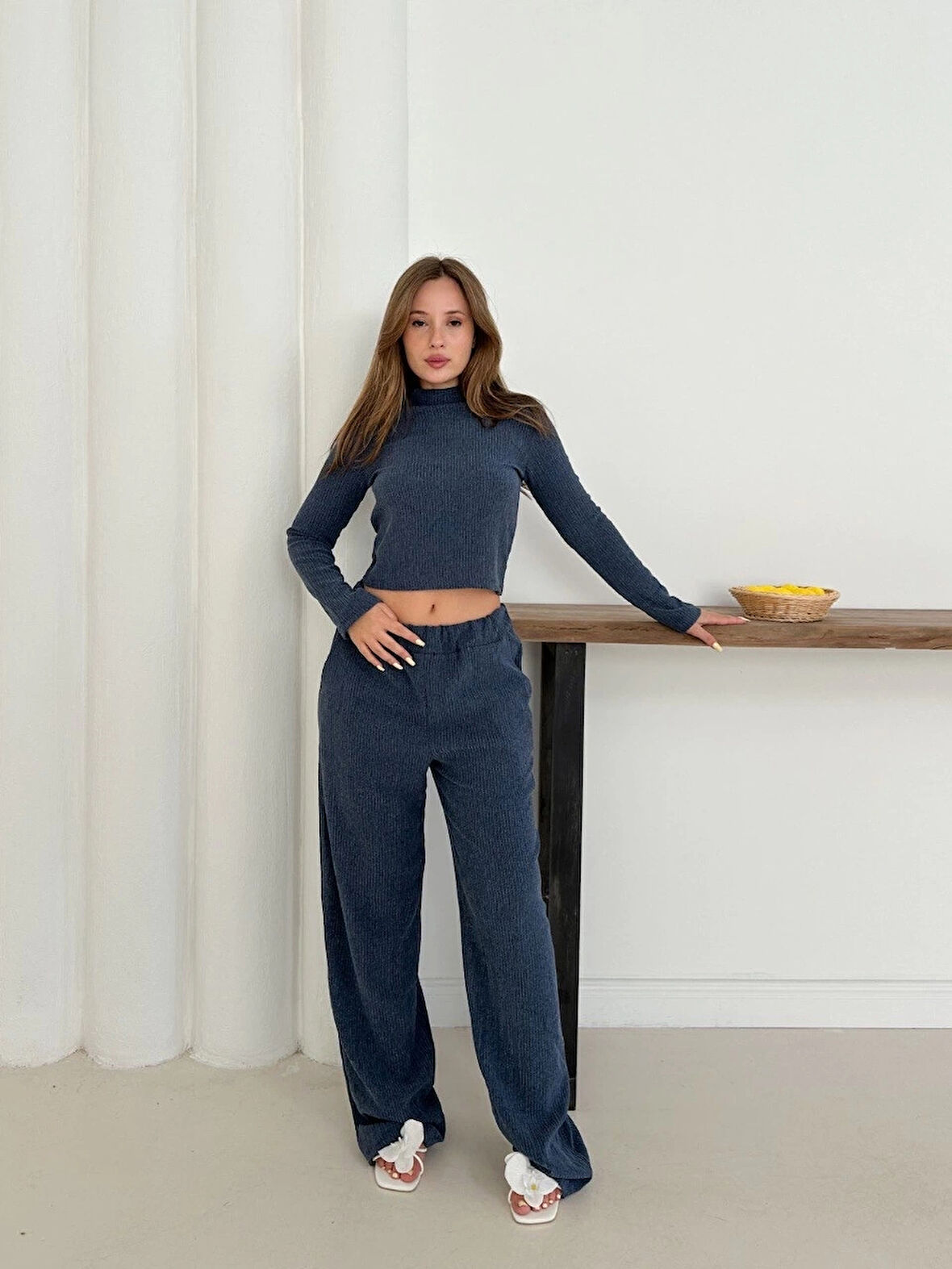 Balıkçı yaka örme takım lacivert st265865