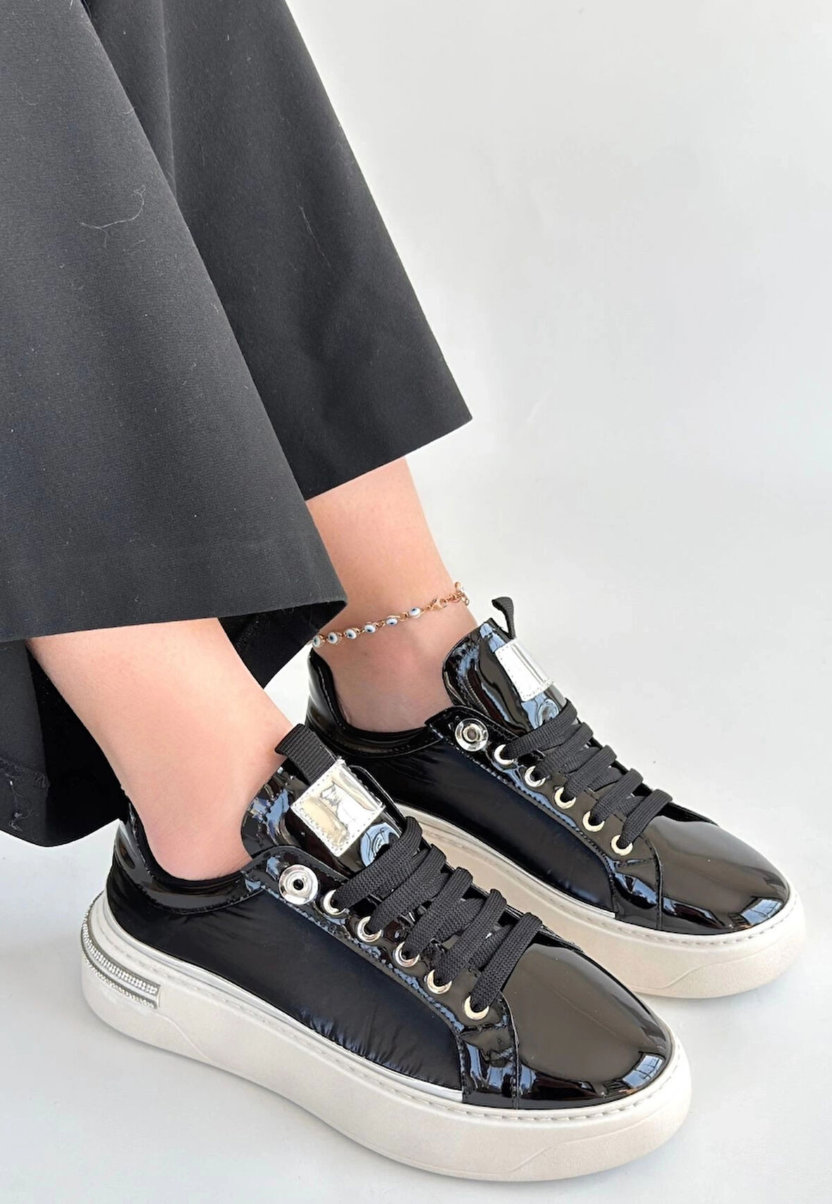 Hley Siyah Rugan Paraşüt Detaylı Bağcıklı Spor Ayakkabı