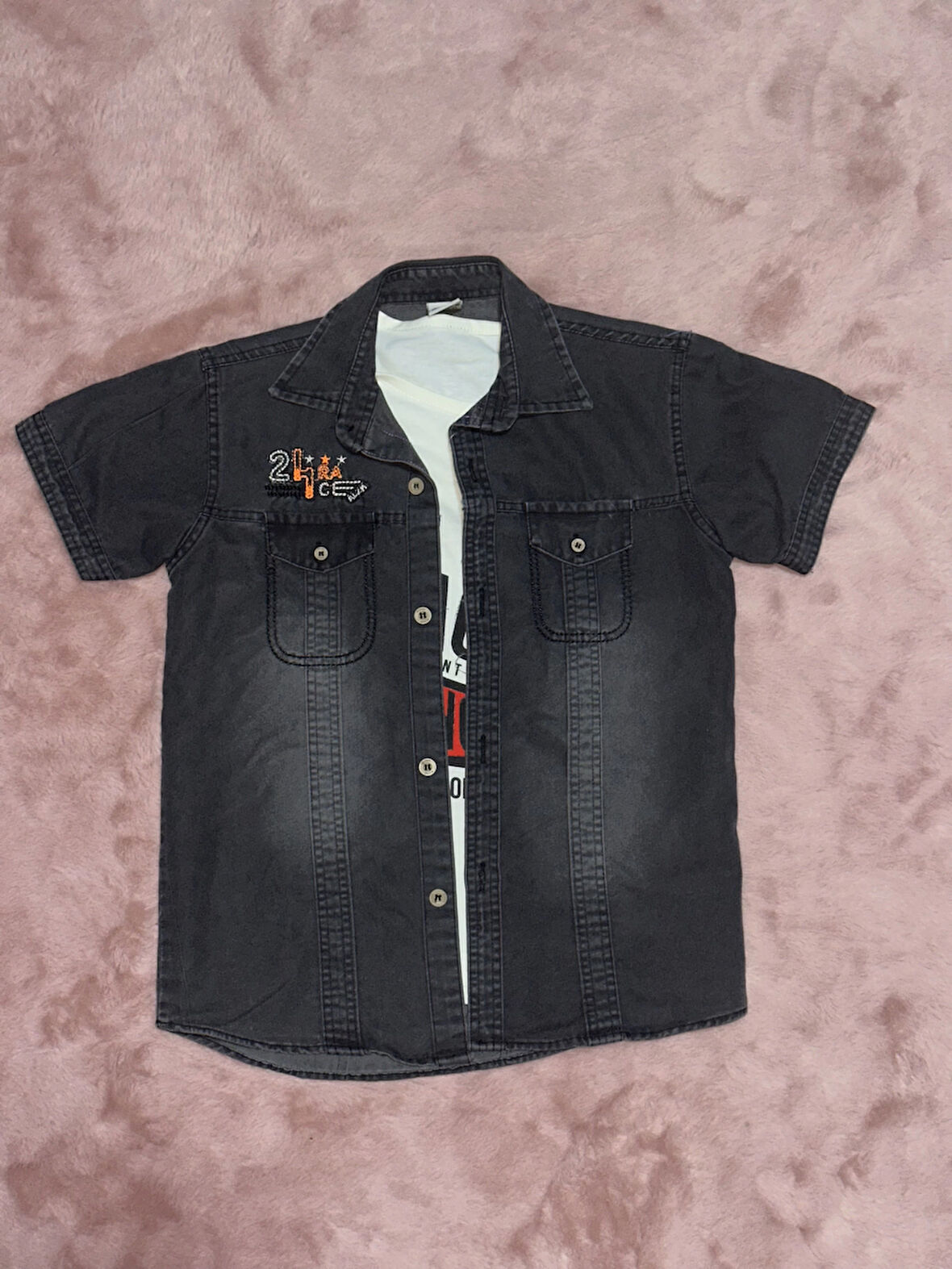 3-9 yaş Tshirt gömlek ikili takım kısa kol füme