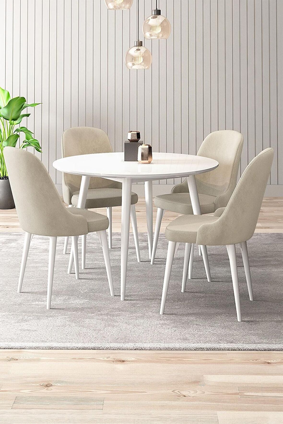 Rovena Violet Beyaz Yuvarlak Mutfak MasasıTakımı 4 Sandalye