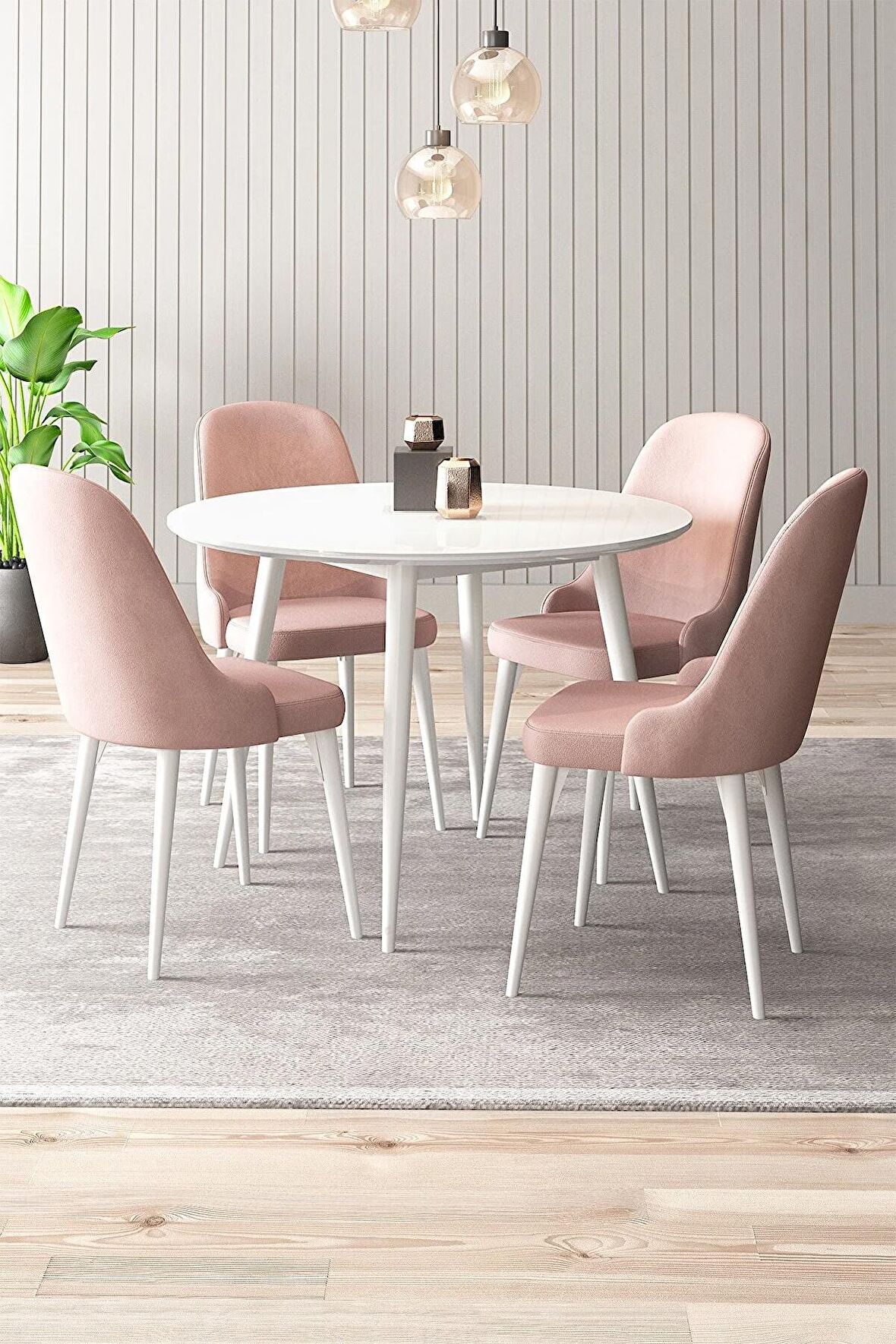 Rovena Violet Beyaz Yuvarlak Mutfak MasasıTakımı 4 Sandalye