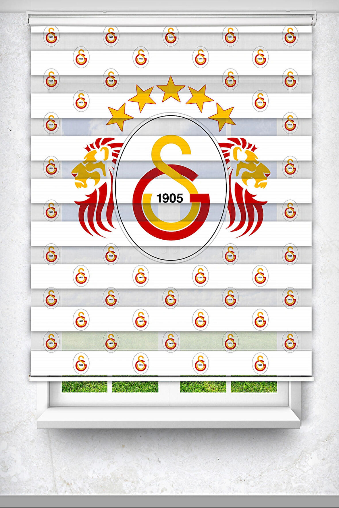 Sarı Kırmızı Aslan Baskılı Perde - Dijital Baskılı Zebra Stor Perde