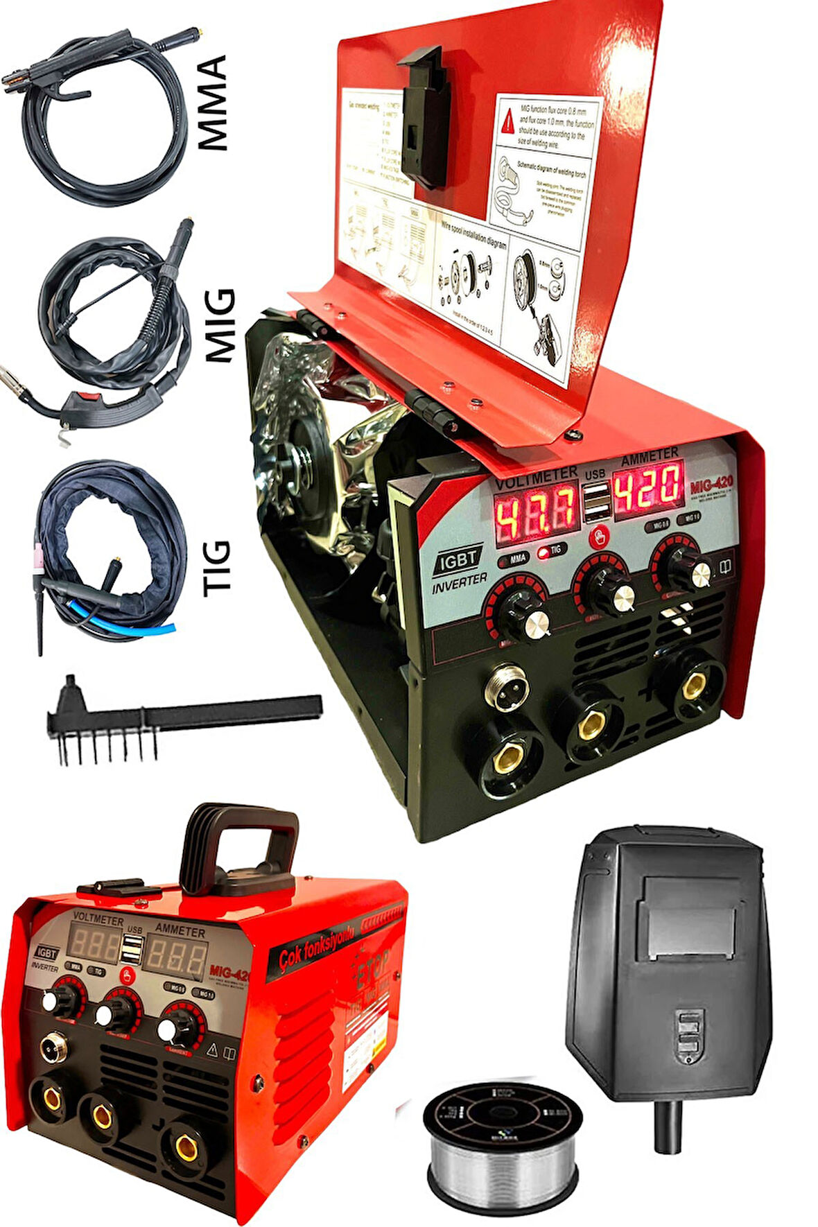 Gazsız Gazaltı Çift Kartlı Kaynak Tıg Mıg Mma 3ın1 Ultra Fonksiyonlu Dijital Gösterge Kaynak Mak