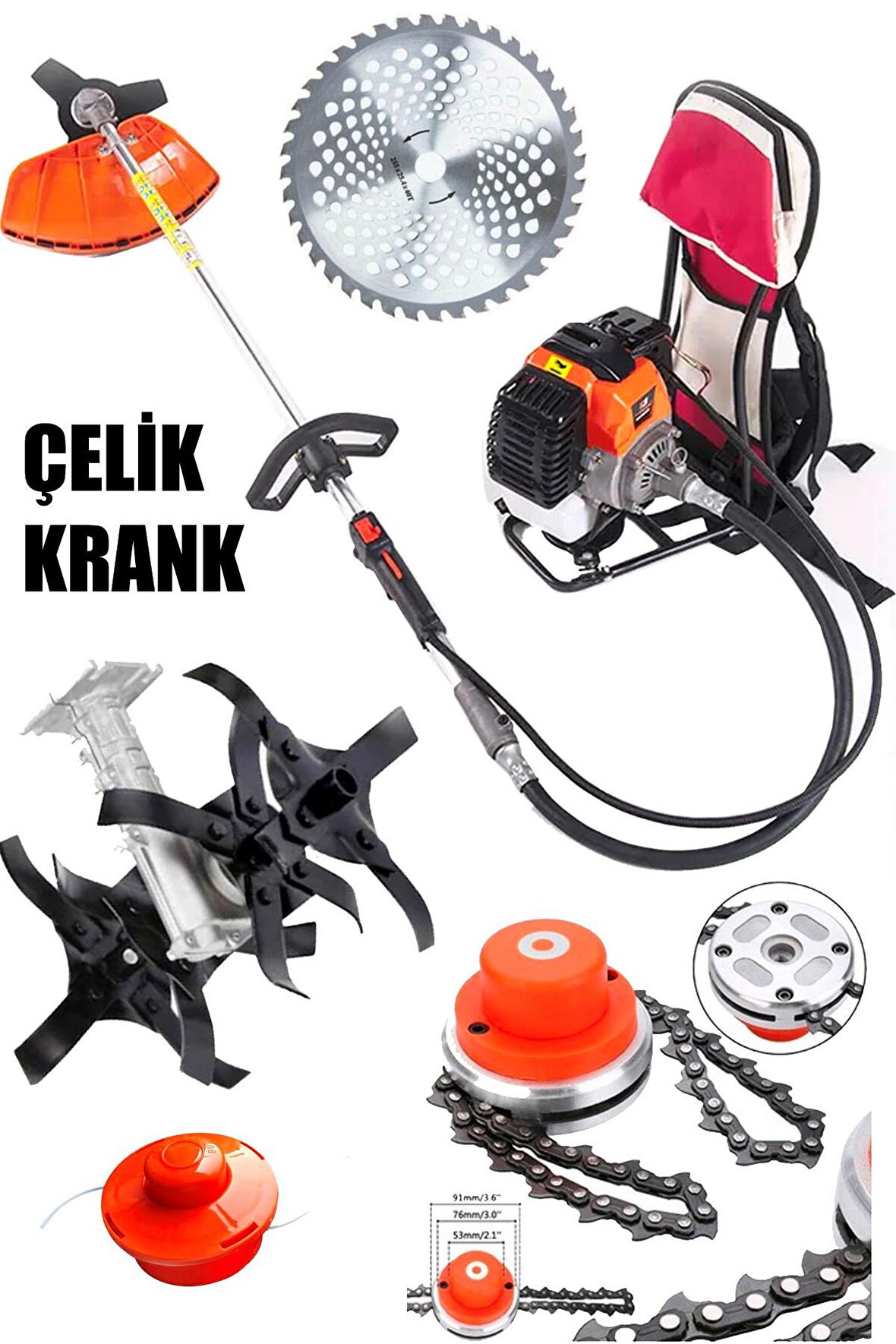 Turbo GT-14HPX Benzinli Çim Ot Çayır Biçme Sırt Tırpan Makinesi + Çapalama ve Canavar Başlık