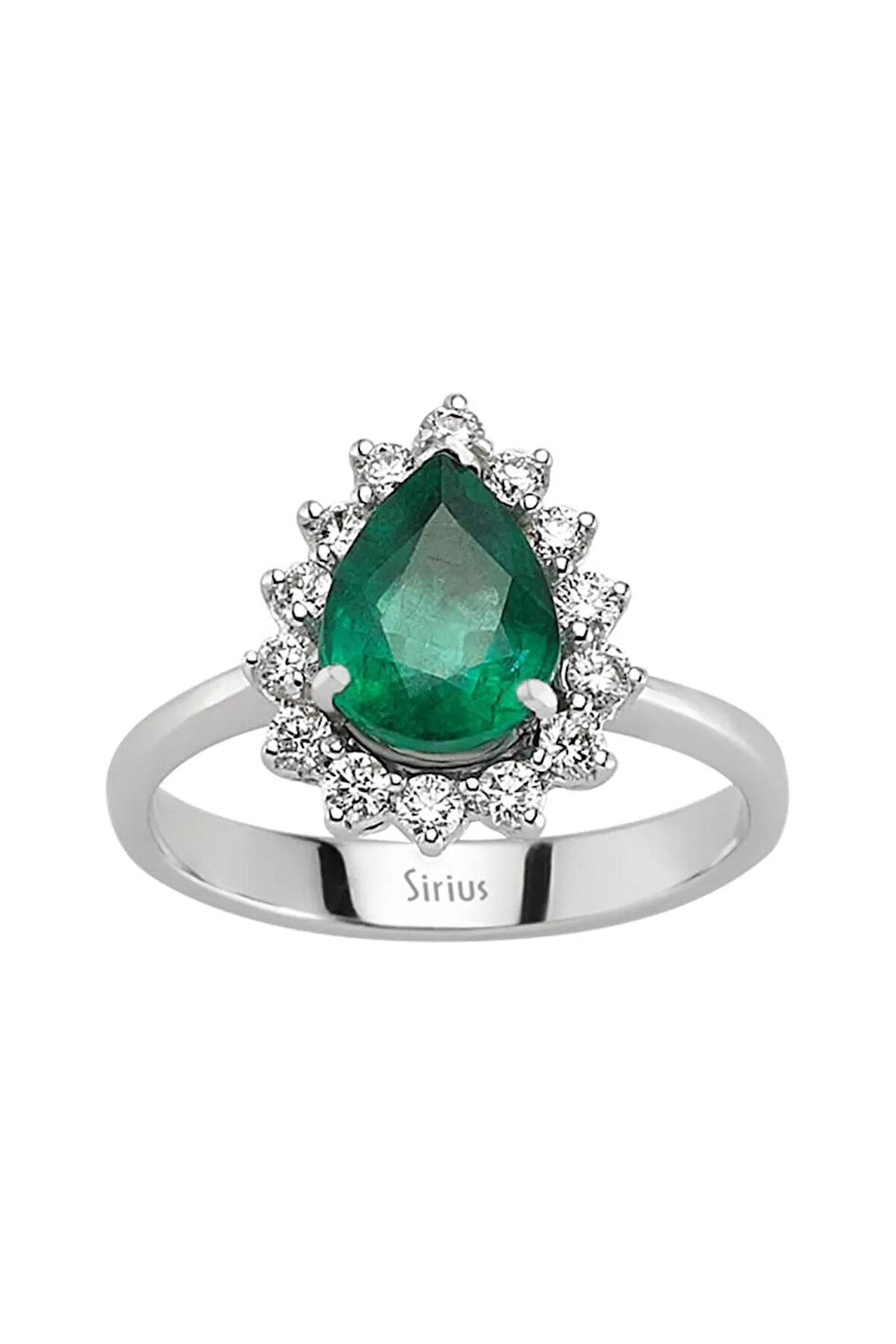 Pırlanta Ve Damla Zümrüt Taşlı Yüzük